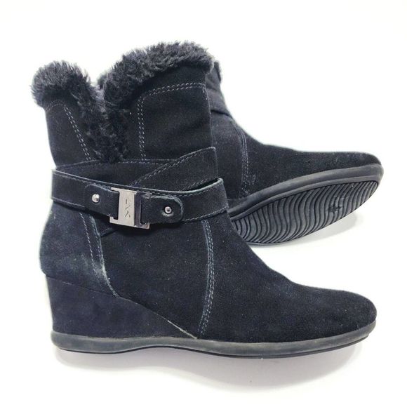 Anne Klein AK Sport Akincaged Black Wedge Heel Zip Up Ankle Booties Sz 8.5 Boots - Picture 3 of 7